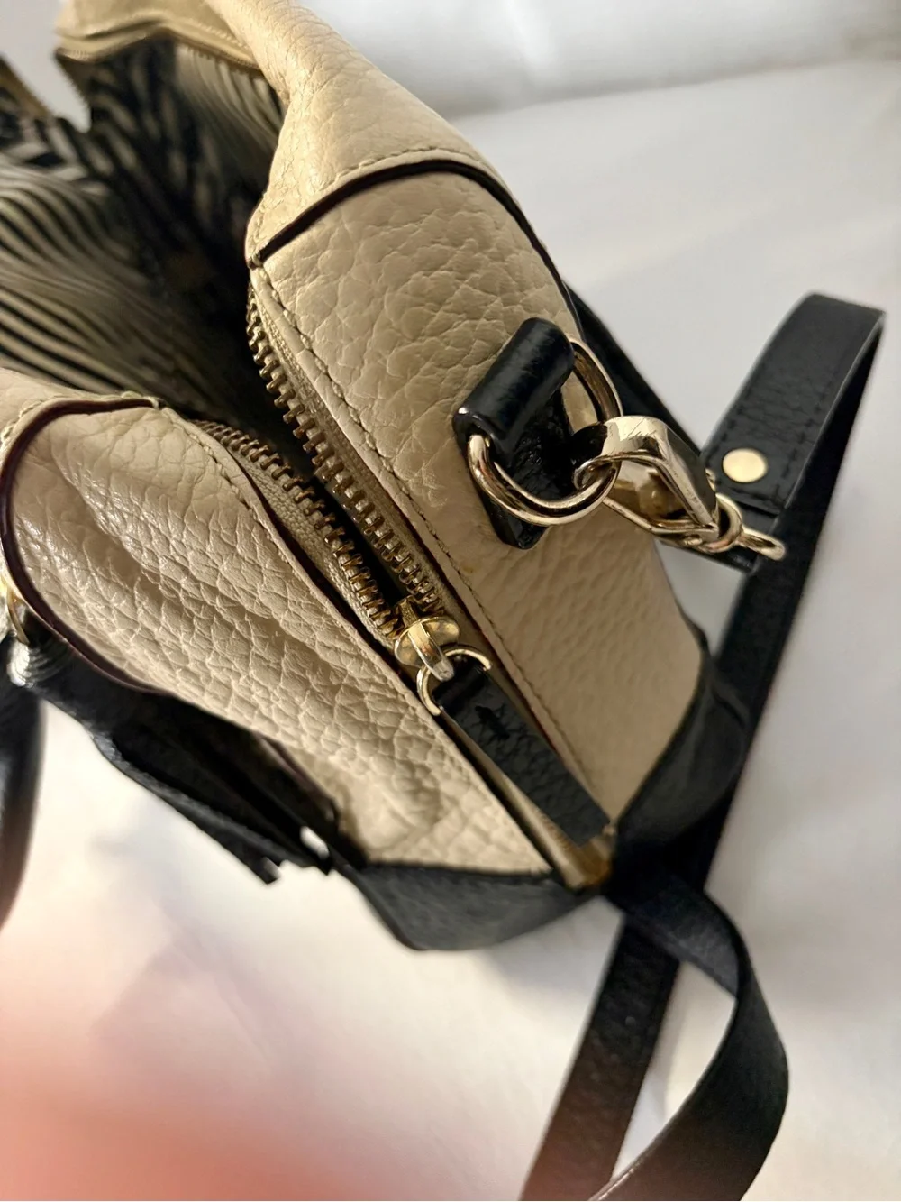 kate spade South port Avenue Alyssa Black and Cream Pebbled Leather Satchel M
